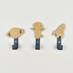 Space wall hooks front view - saturn planet astronaut rocket wooden hooks for children's room