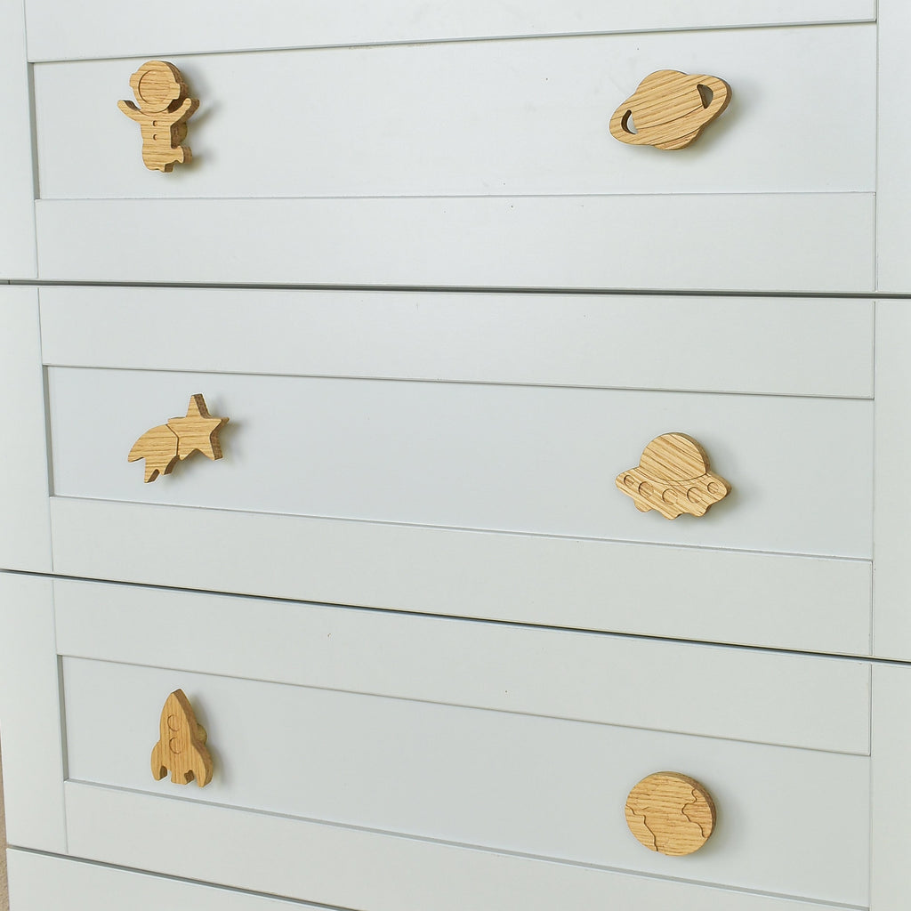 Space drawer knobs close-up right angle - Astronaut Planet Shooting star Alien spaceship Rocket Earth
