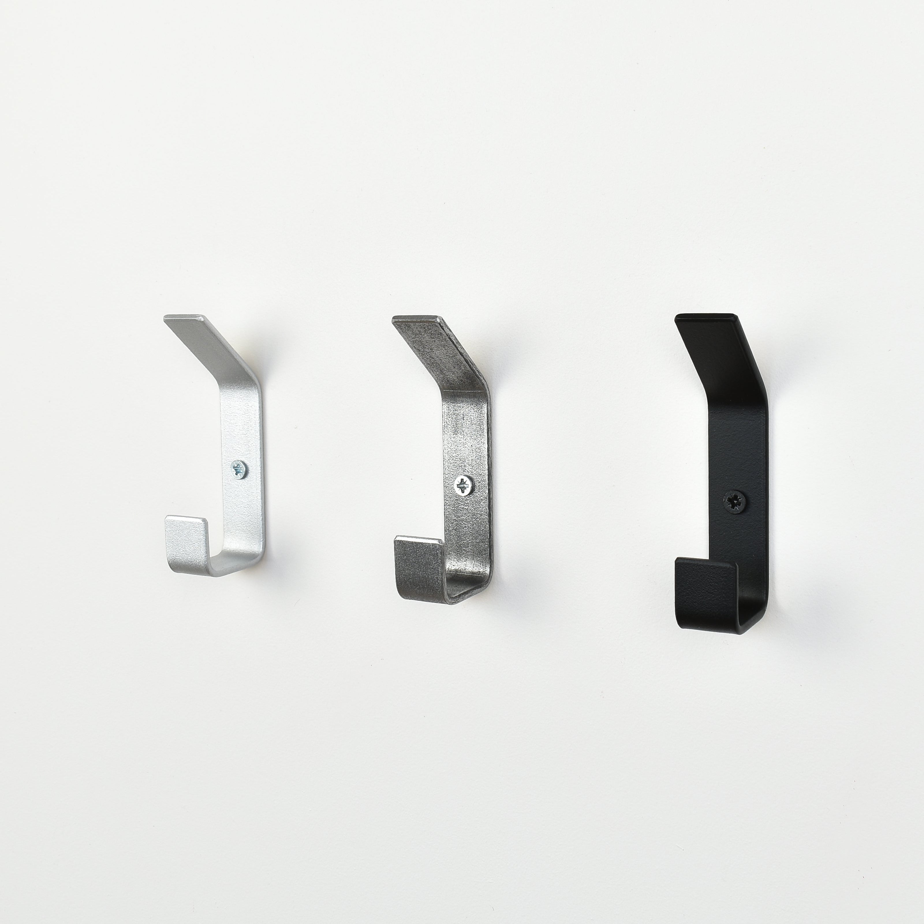 Metal double wall hook right side view - steel construction black pewter silver