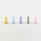 Colourful steel wall hooks front view - 5 colours coat hooks for kids nursery hallway
