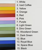 Colour chart with text labels on a grey background