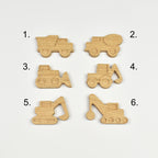 Construction vehicle wall hooks - 6 designs numbered reference guide dump truck cement lorry bulldozer tractor excavator crain