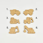 Construction vehicle drawer knobs - 6 designs numbered reference guide Dump truck Cement truck Bulldozer Tractor Excavator Crane