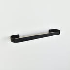 black metal towel rack on a white background - left view