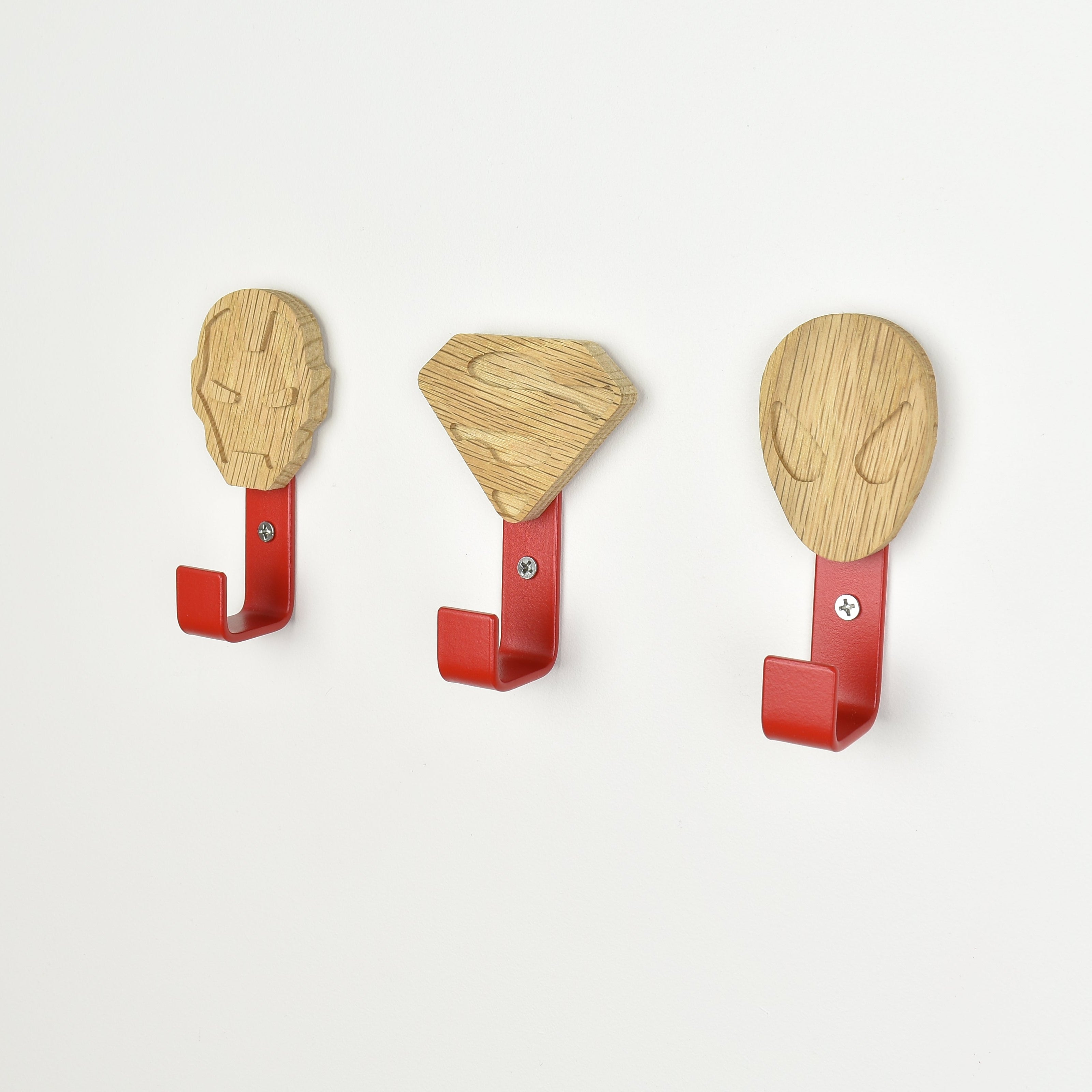 Superhero wall hooks - ironman superman spiderman oak nursery decor for kids bedroom