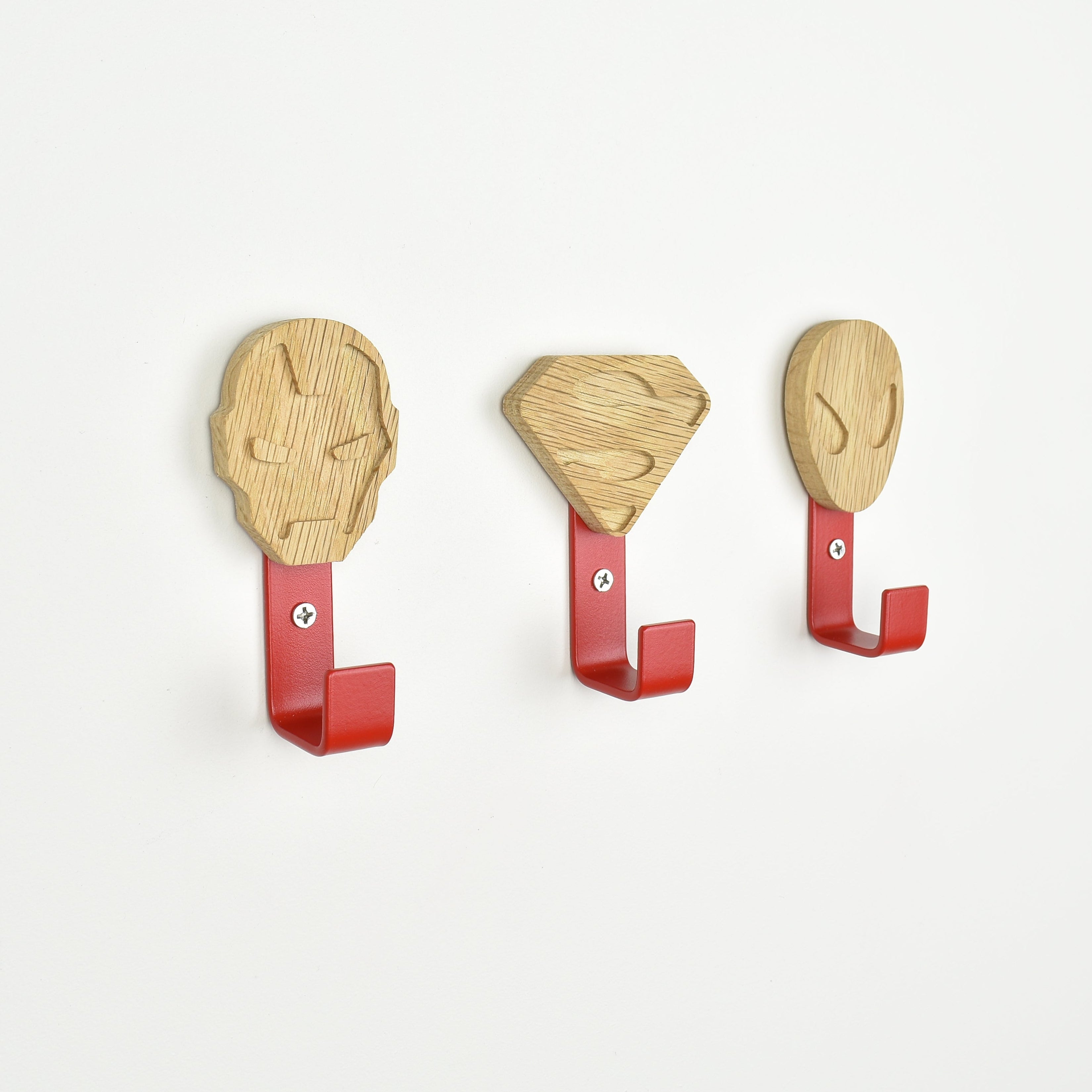 Superhero wall hooks - ironman superman spiderman oak nursery decor for kids bedroom