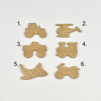 Vehicle oak drawer handles design chart - numbered selection guide tractor helicopter monster truck train aeroplane motorbike choose your design