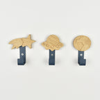Space wall hooks front view - shooting star alien ship earth wooden children's bedroom hooks