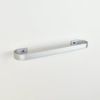 silver metal towel rack on a white background - left view