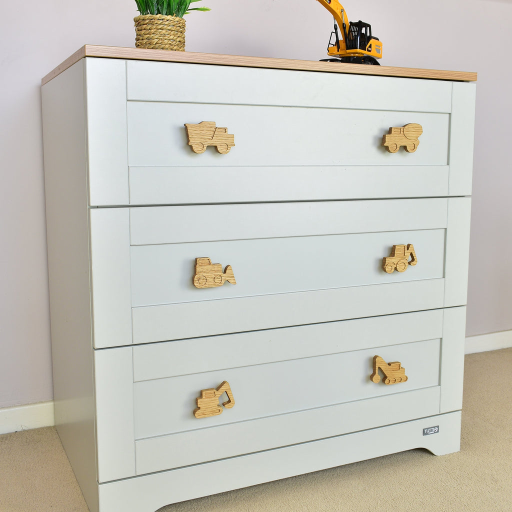 Construction vehicle drawer knobs left angle - Dump truck Cement truck Bulldozer Tractor Excavator Crane oak handles