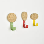Superhero theme wall hooks side angle - hulk spiderman batman oak nursery decor