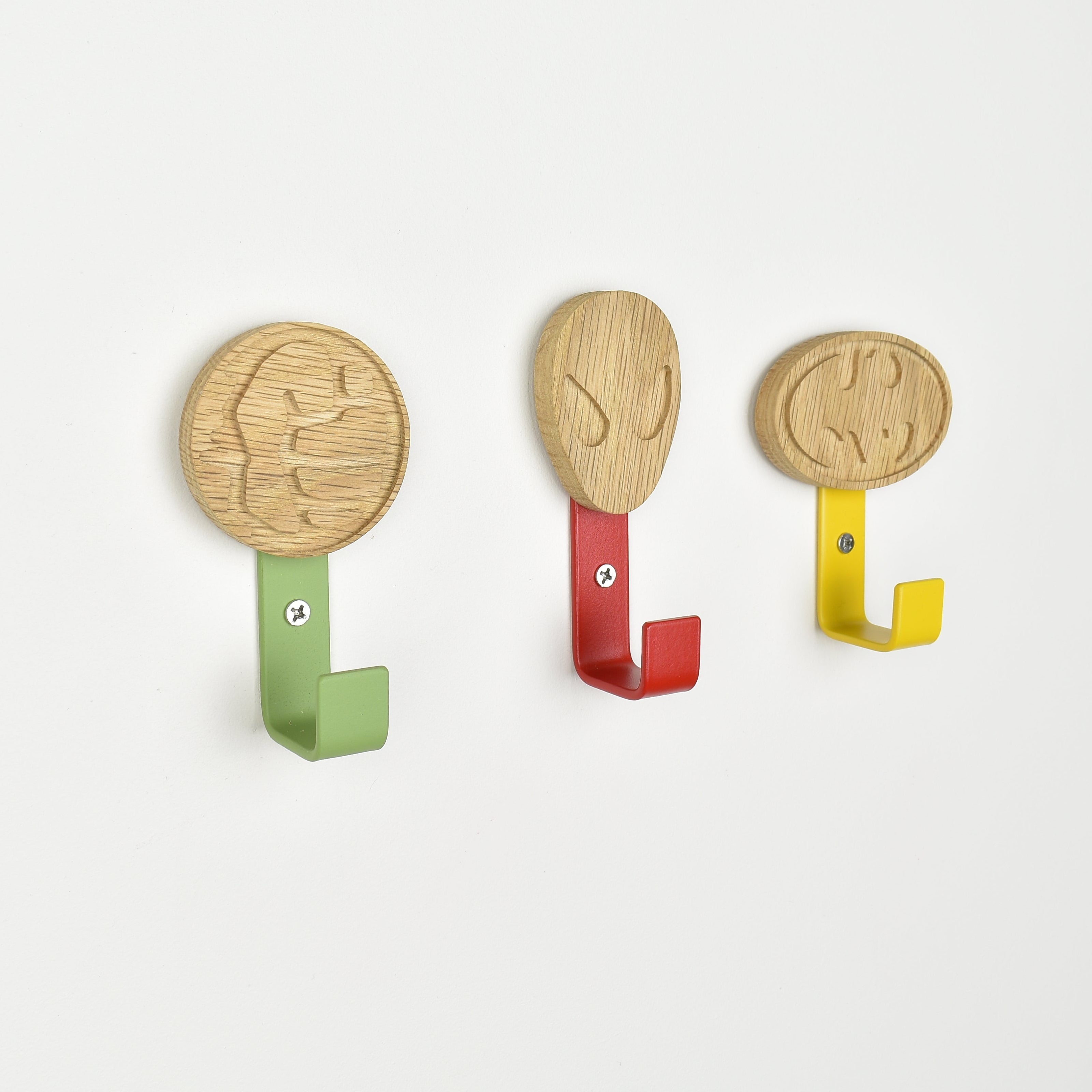 Superhero theme wall hooks side angle - hulk spiderman batman oak nursery decor