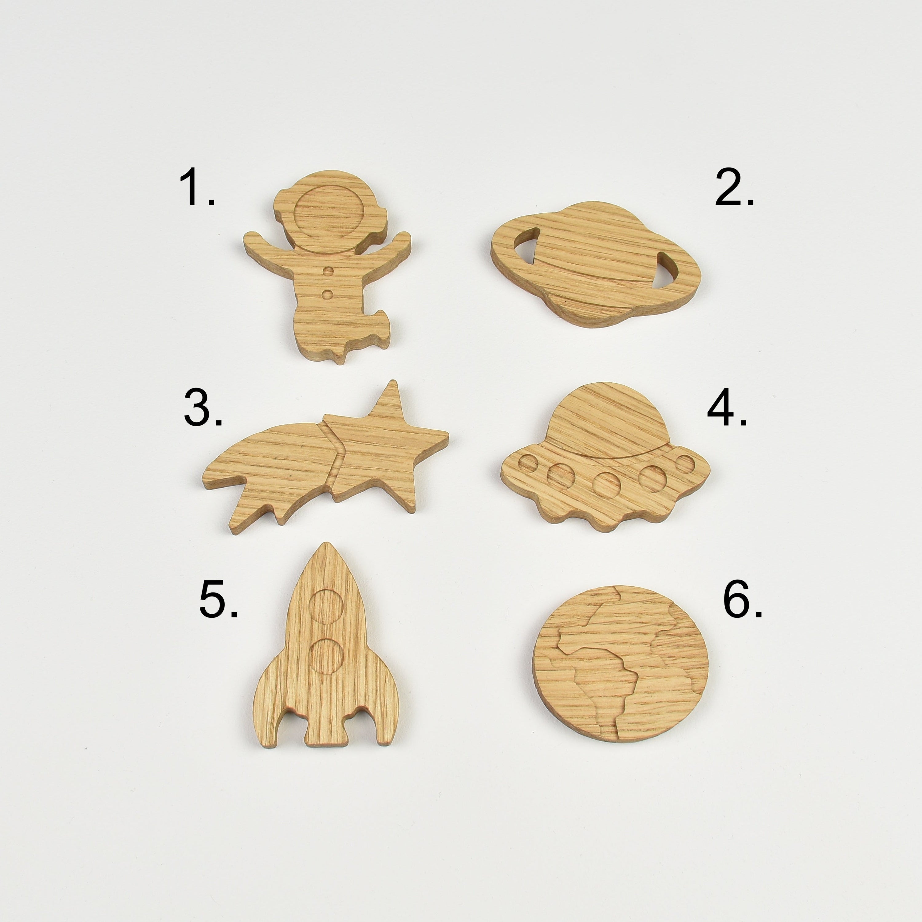 Space wall hooks - 6 designs numbered reference guide astronaut planet shooting star alien ship rocket earth