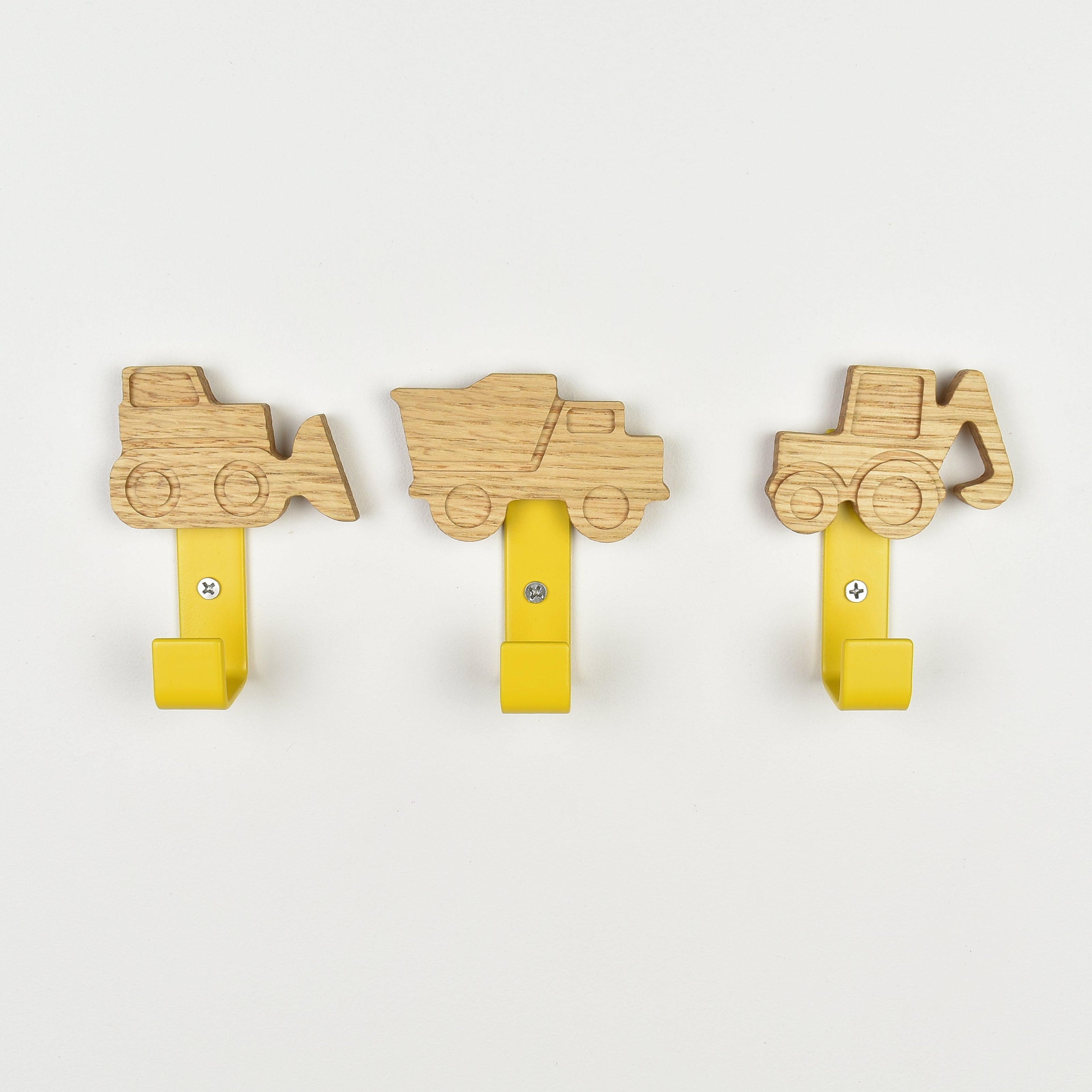 Construction wall hooks front view - bulldozer dump truck tractor wooden hooks for children's room