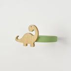 Dinosaur curtain tieback side view showing metal tieback - oak tiebacks for kids