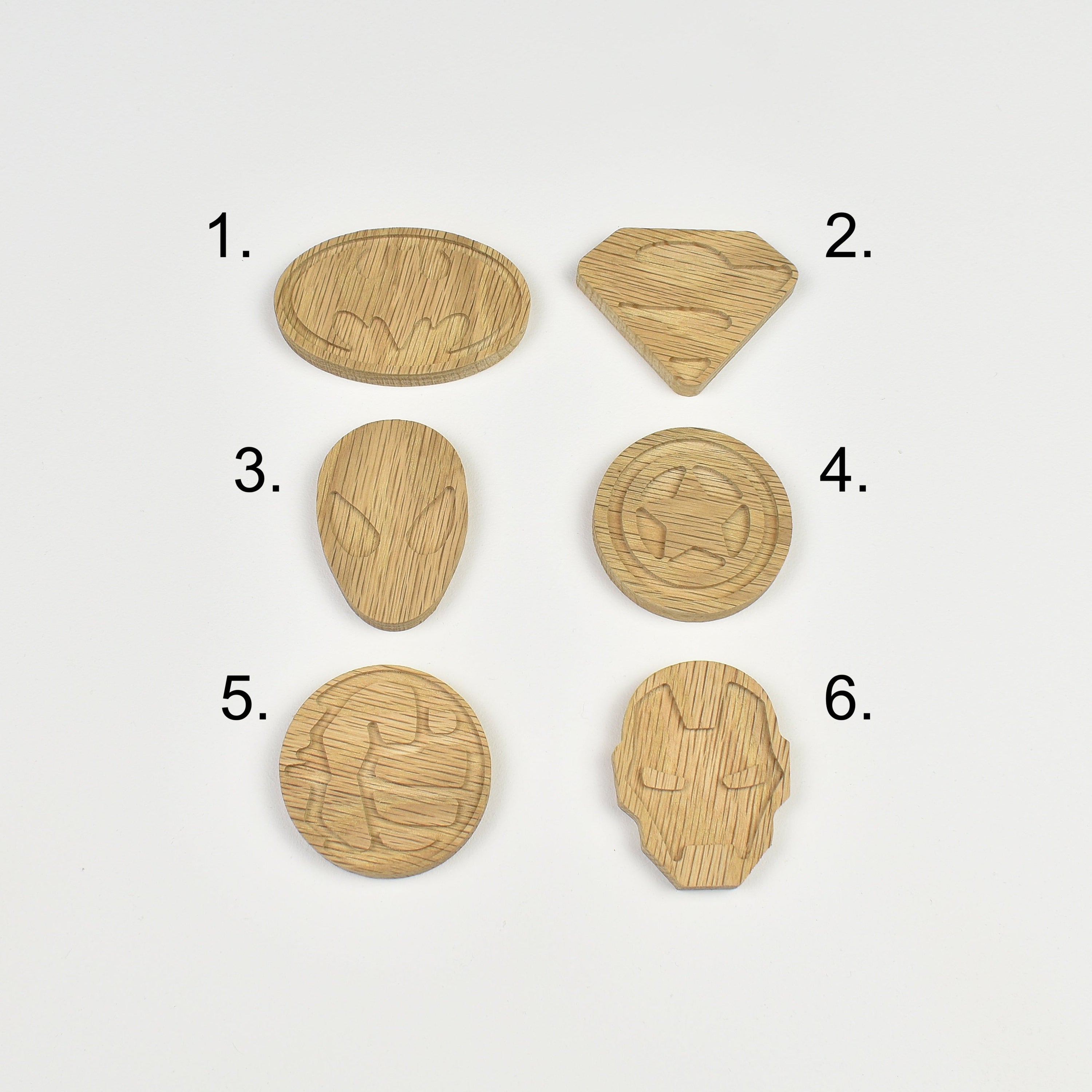 Superhero wall hooks - 6 designs numbered reference guide batman superman spiderman captain america hulk ironman