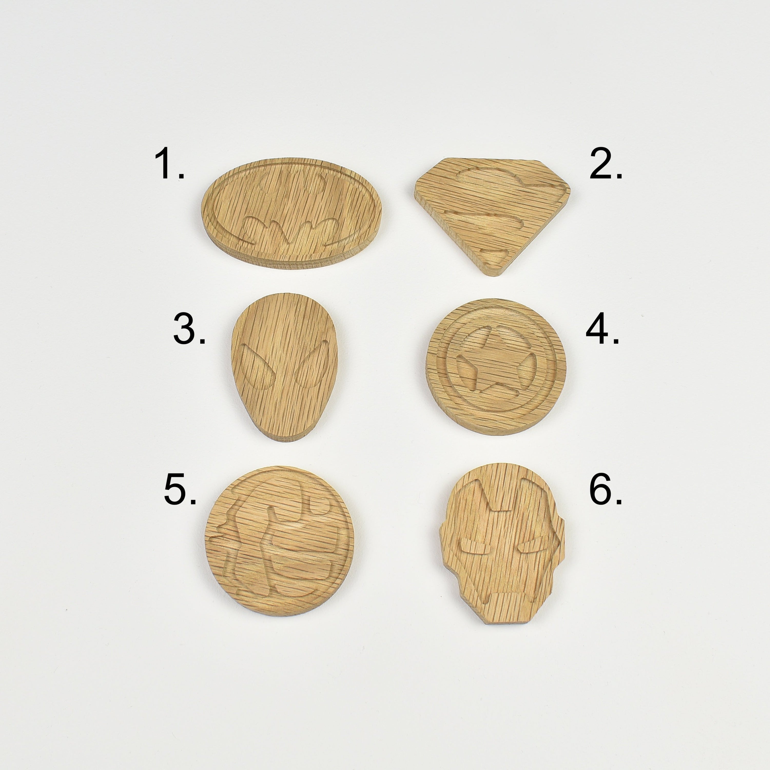 Superhero drawer knobs - 6 designs numbered reference guide Batman Superman Spiderman Captain America Hulk Iron Man