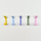 Double colourful wall hooks front view - 5 colours steel coat hooks for kids nursery hallway