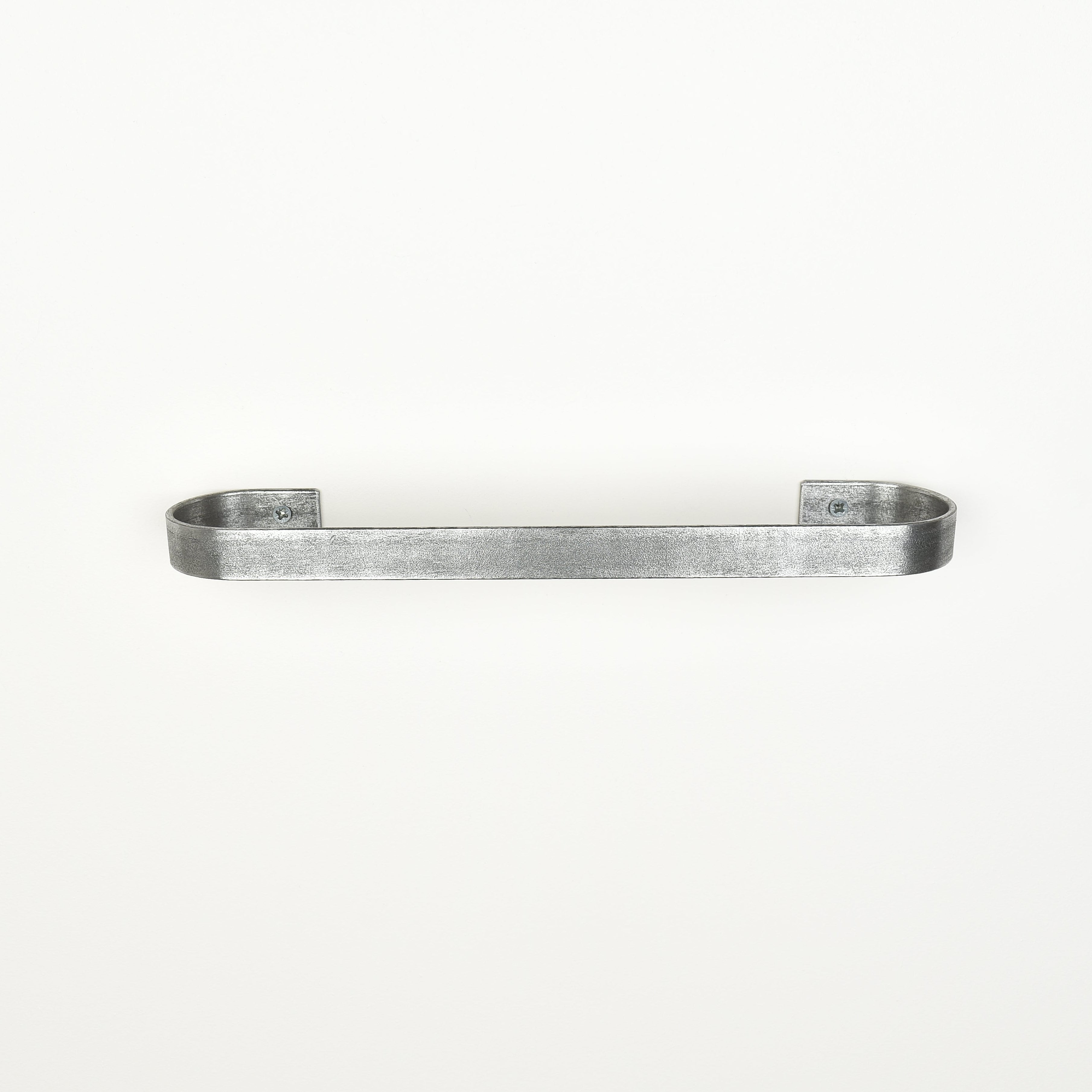 pewter metal towel rack on a white background