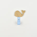 Whale wall hook side angle - oak ocean animal bedroom decor for kids