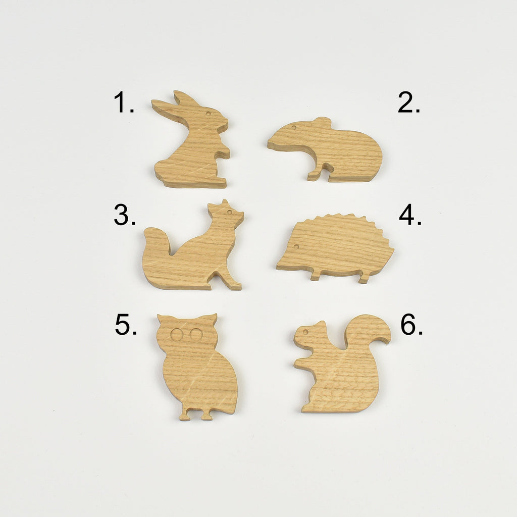 Woodland animal drawer knobs - 6 designs numbered reference guide Rabbit Mouse Fox Hedgehog Owl Squirrel