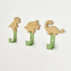 Dinosaur metal wall hooks - T-rex brachiosaurus triceratops oak nursery decor for kids bedroom