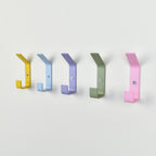 Double colourful wall hooks right view - 5 colours steel coat hooks for kids nursery hallway