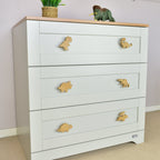 Dinosaur drawer knobs left angle - T-rex Brachiosaurus Triceratops Spinosaurus Stegosaurus Pterodactyl oak