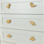 Dinosaur drawer knobs close-up right angle - T-rex Brachiosaurus Triceratops Spinosaurus Stegosaurus Pterodactyl