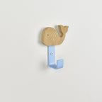 Whale wall hook - handcrafted oak Ocean animal nursery decor for kids bedroom