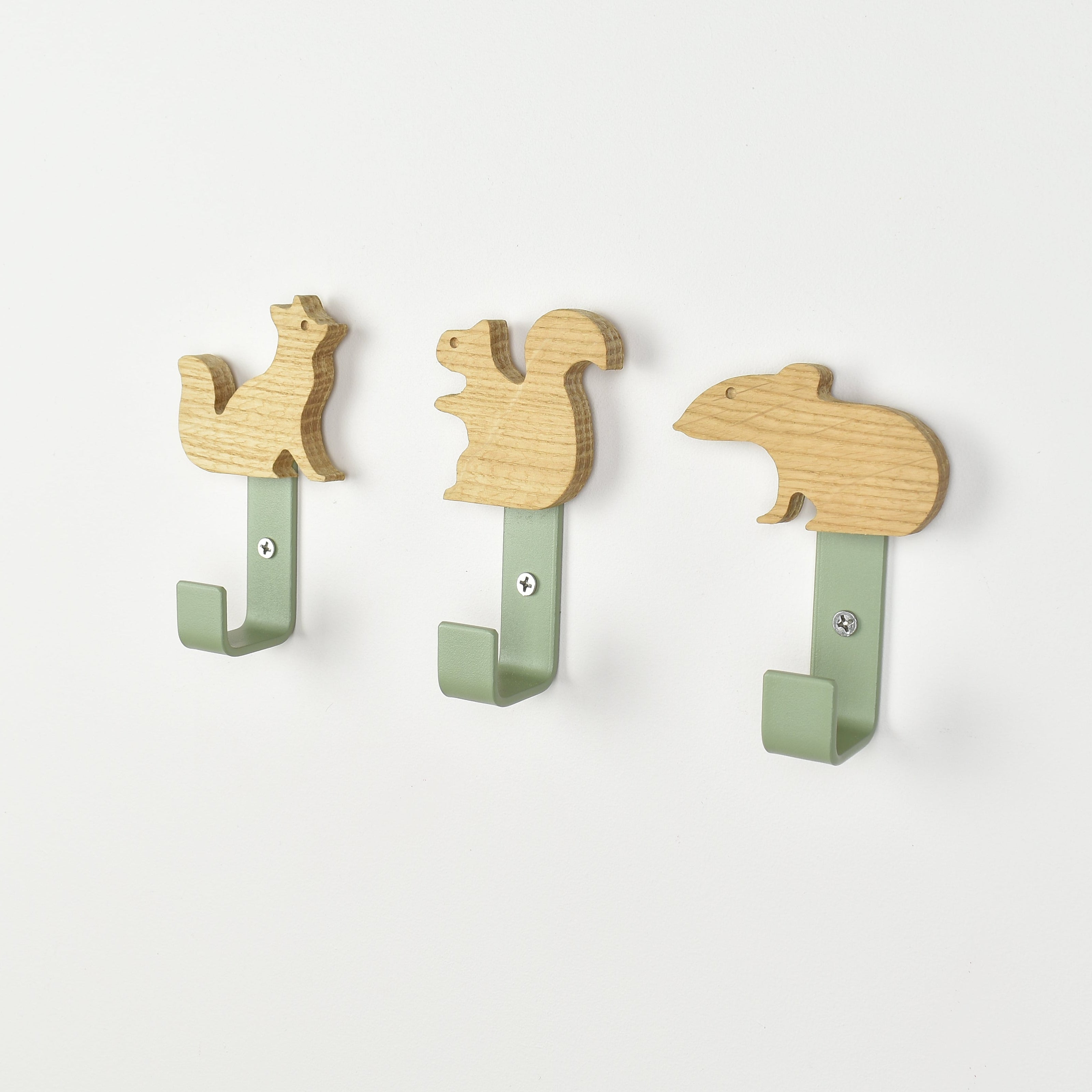 Woodland animal wall hooks - fox squirrel mouse oak nursery hooks for kids