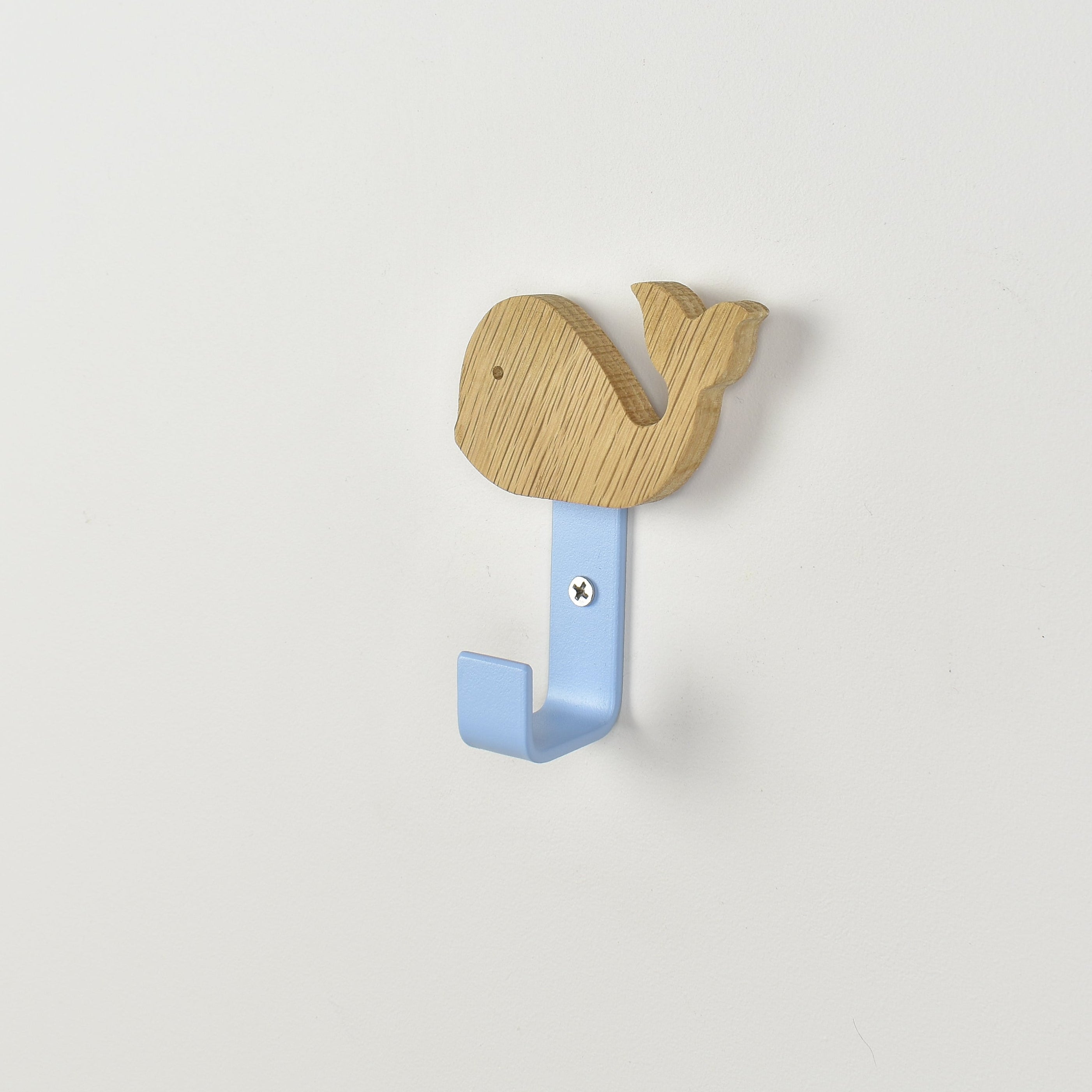 Whale wall hook front view - wooden ocean nursery hook for children's room