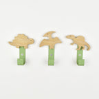 Dinosaur metal wall hooks front view - Spinosaurus Stegosaurus Pterodactyl wooden children's bedroom hooks