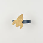 Space curtain tieback front view - Rocket oak tieback for kids