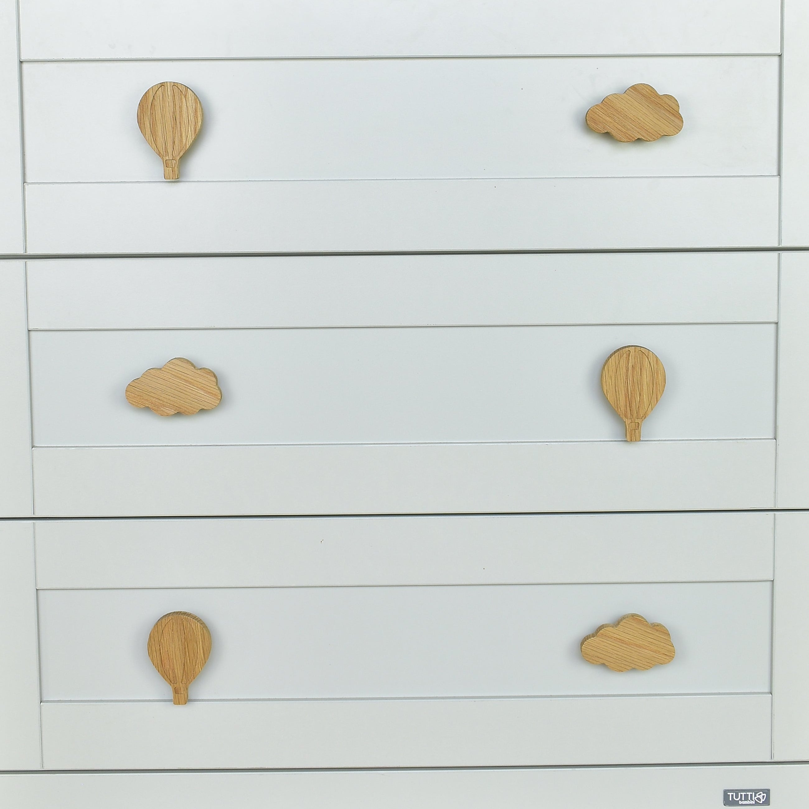 Cloud oak drawer handles close-up front view - hot air balloon cloud handcrafted detail