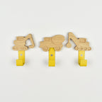 Construction vehicle wall hooks front view - excavator cement lorry crain wooden children's bedroom hooks