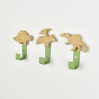 Dinosaur steel wall hooks - Spinosaurus Stegosaurus Pterodactyl oak nursery hooks for kids