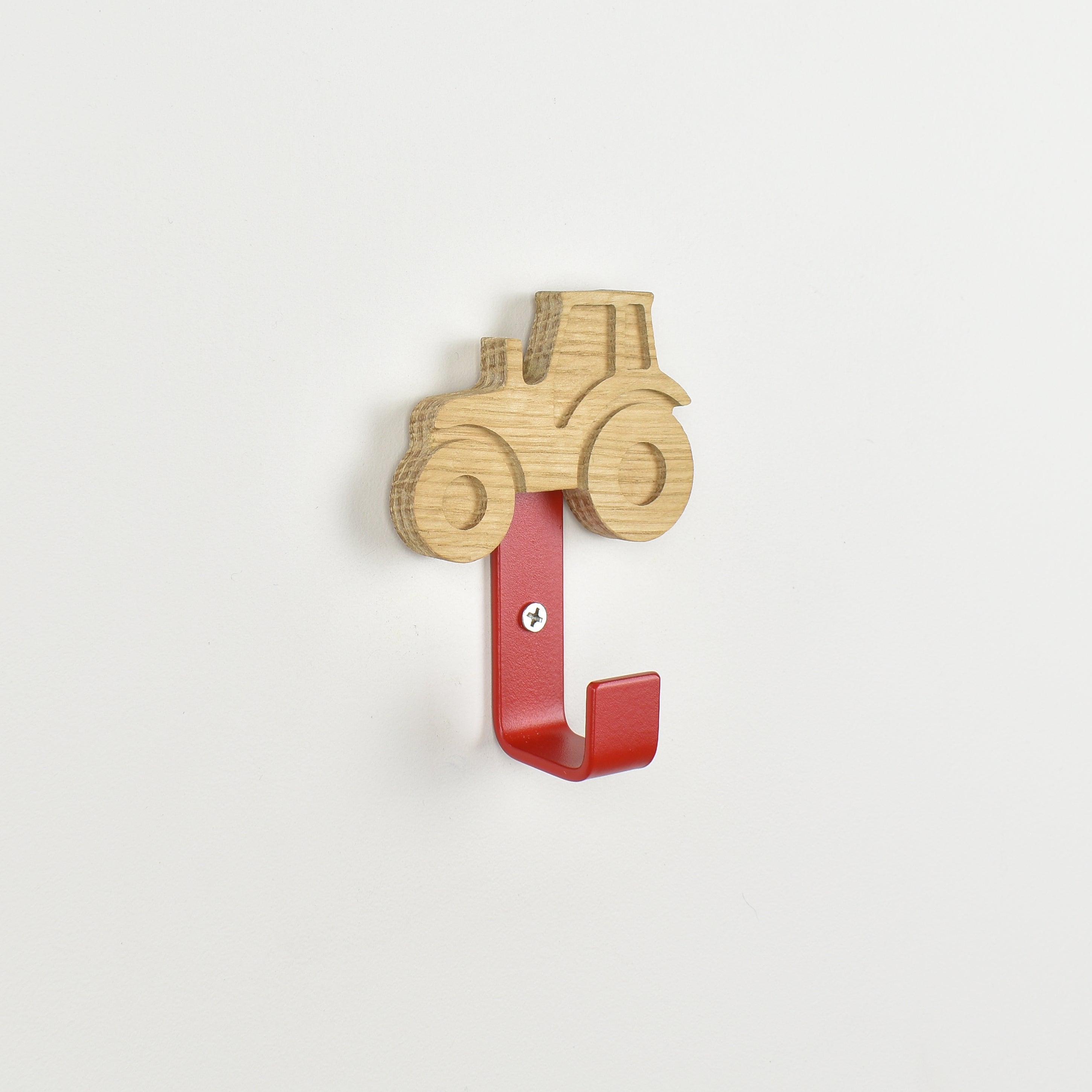Tractor wall hook side angle - oak farmyard theme bedroom decor for kids
