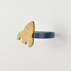 Space theme curtain tieback side view showing metal tieback - oak tiebacks for kids 