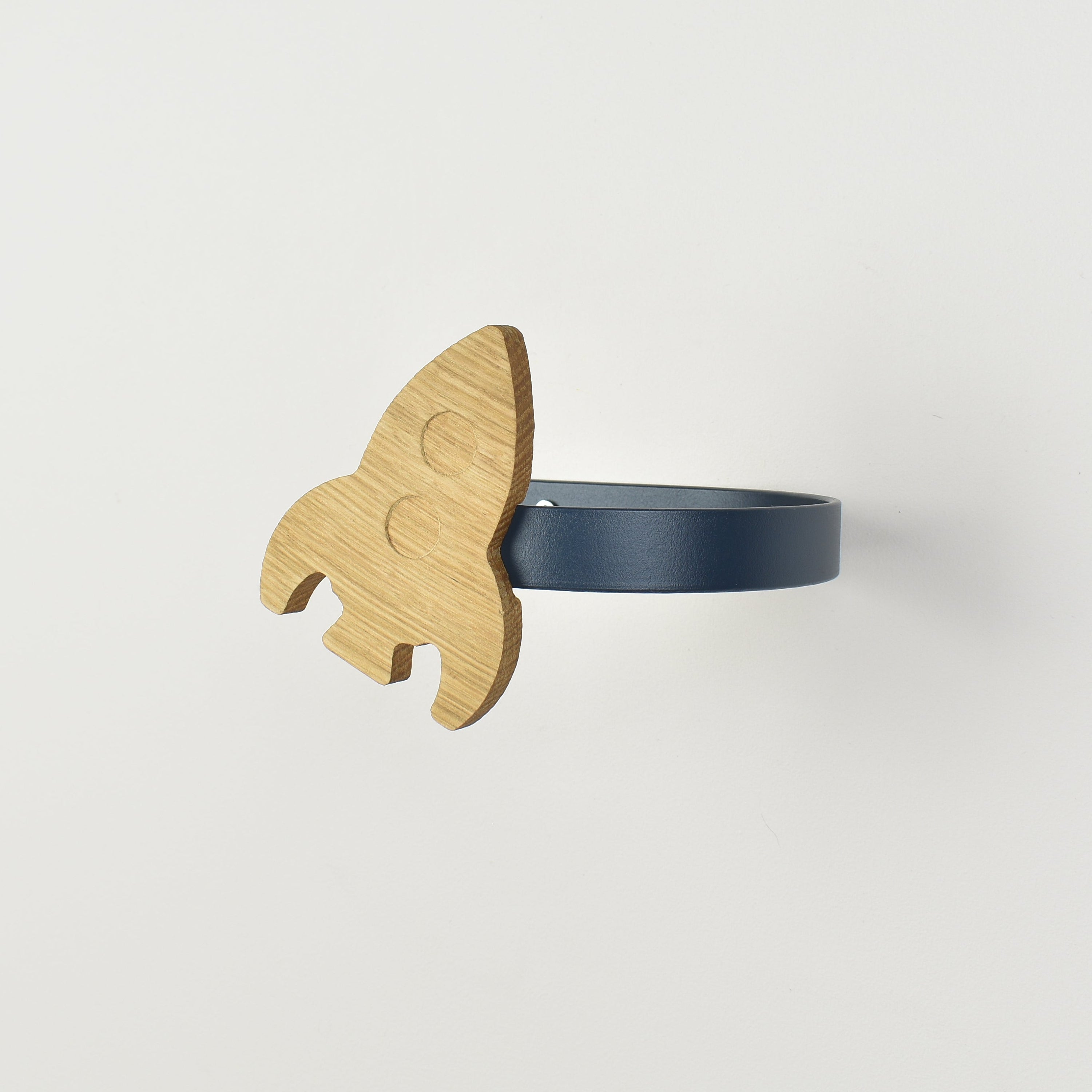 Space theme curtain tieback side view showing metal tieback - oak tiebacks for kids 