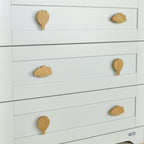 Up up and away theme oak drawer handles close-up left angle - hot air balloon cloud handcrafted detail