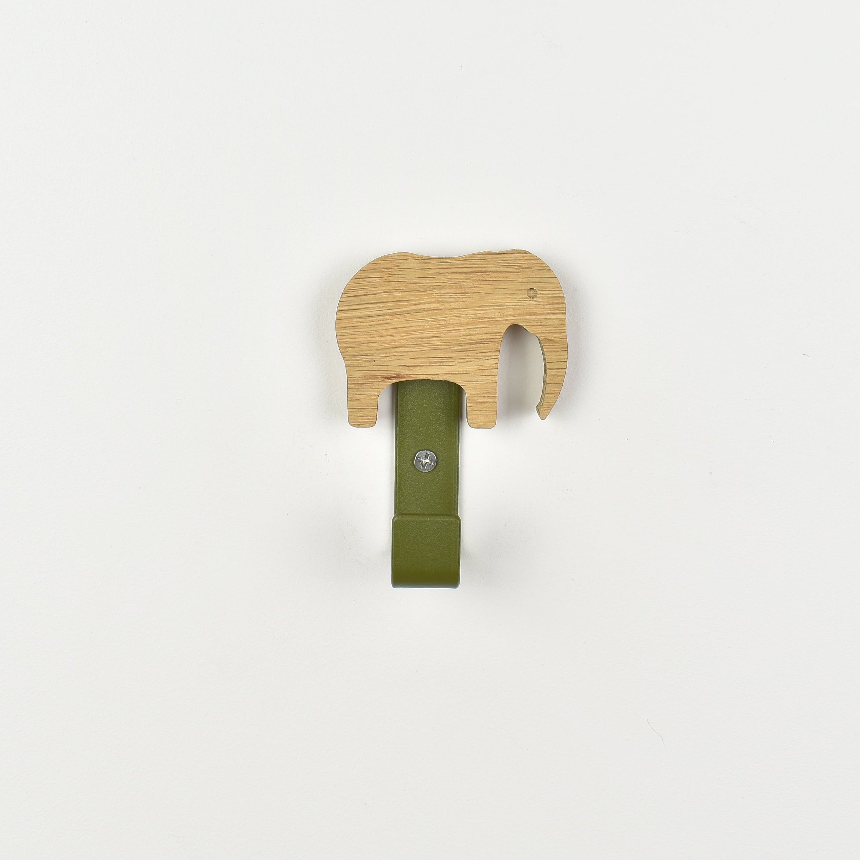 Elephant wall hook front view - wooden safari nursery hook for children's room