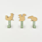 Woodland animal wall hooks front view - fox squirrel mouse wooden children's bedroom hooks