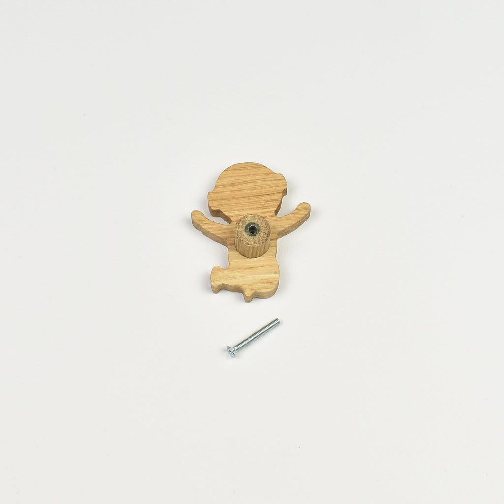 Space drawer knob back view - threaded insert and screw hardware installation detail