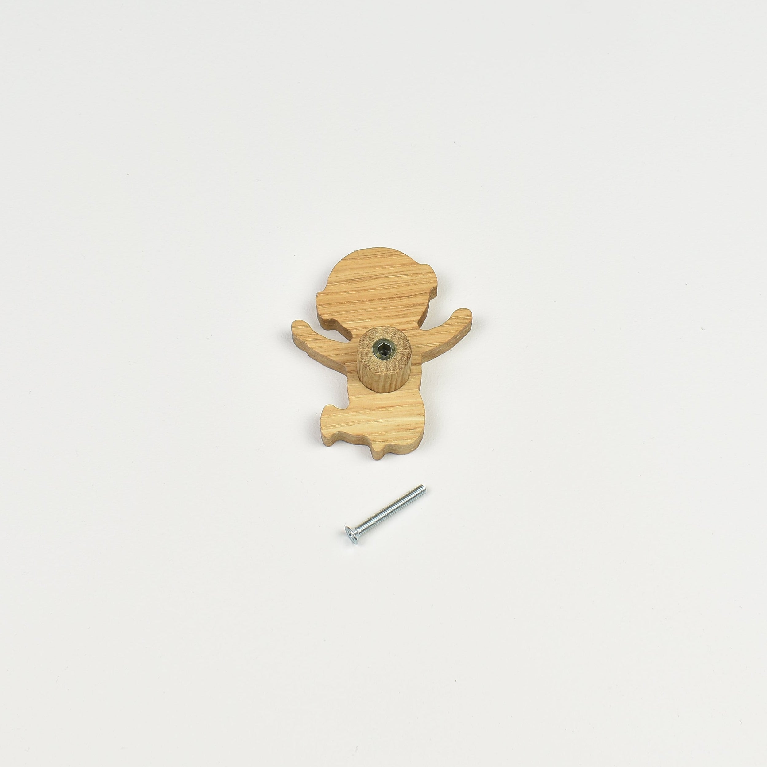 Space drawer knob back view - threaded insert and screw hardware installation detail