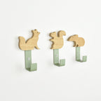 Woodland animal wall hooks side angle - fox squirrel mouse oak nursery decor