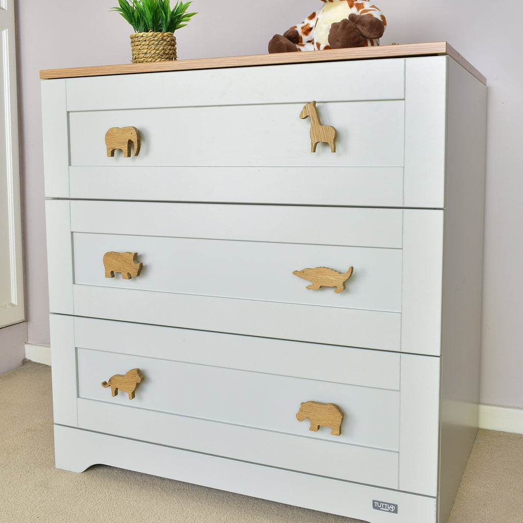 Safari animal drawer knobs right angle - Elephant Giraffe Rhino Crocodile Lion Hippo wooden handles