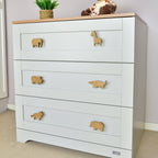 Safari animal drawer knobs right angle - Elephant Giraffe Rhino Crocodile Lion Hippo wooden handles