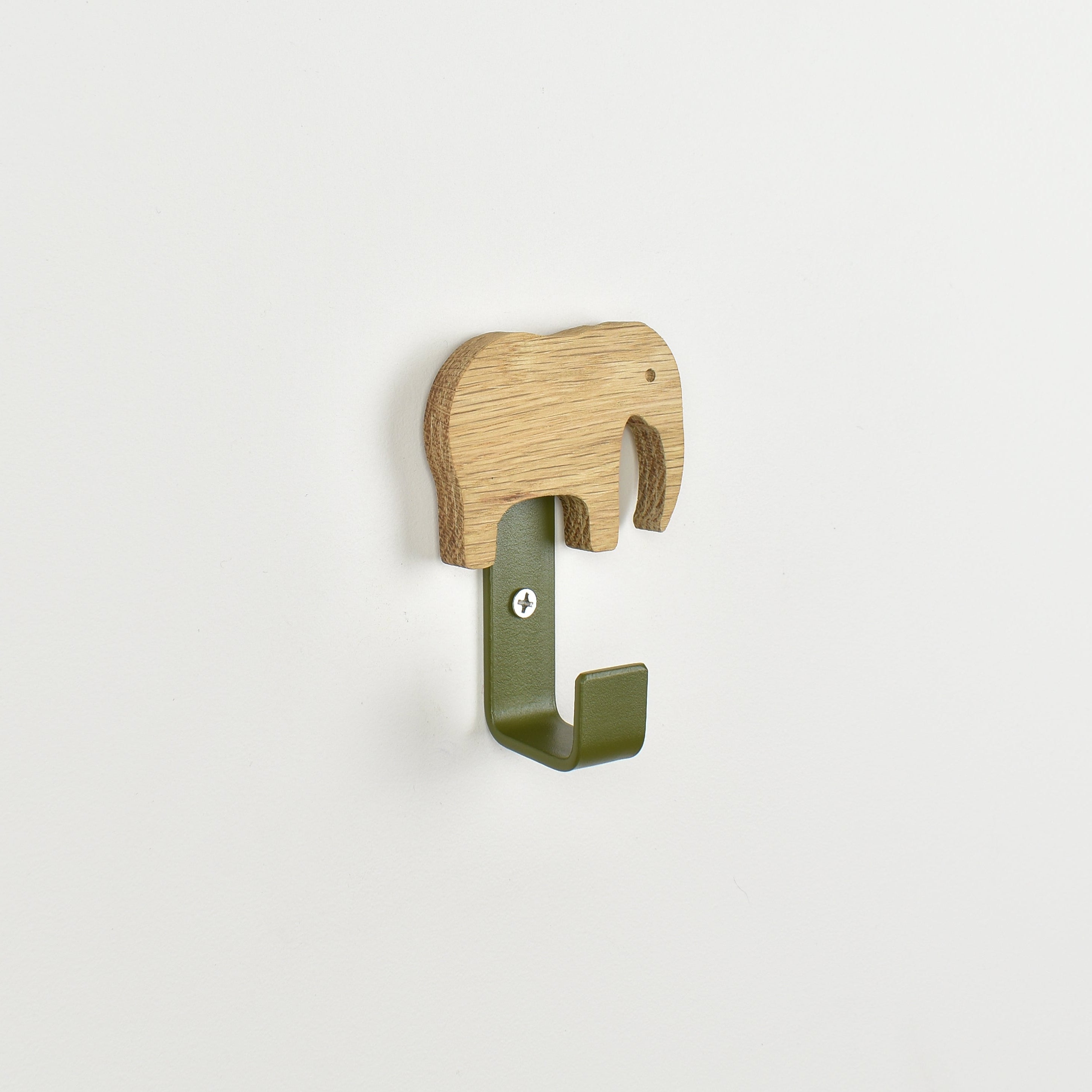 Elephant wall hook side angle - oak safari animal bedroom decor for kids