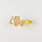 Construction curtain tieback front view - Tractor oak tieback for kids